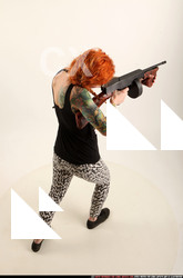 Woman Adult Athletic White Fighting with submachine gun Standing poses Casual