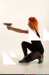 Woman Adult Athletic White Fighting with submachine gun Kneeling poses Casual