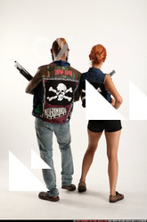 Man & Woman Adult Athletic White Fighting with gun Standing poses Casual