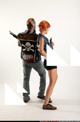 Man & Woman Adult Athletic White Fighting with gun Standing poses Casual