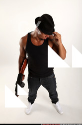Man Adult Athletic Black Fighting with submachine gun Standing poses Casual