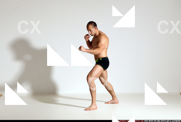 Man Adult Athletic White Kick fight Moving poses Underwear