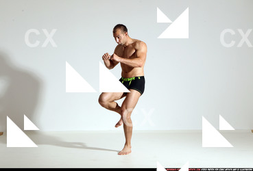 Man Adult Athletic White Kick fight Moving poses Underwear