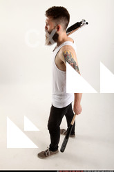 Man Adult Athletic White Standing poses Casual Fighting with shotgun