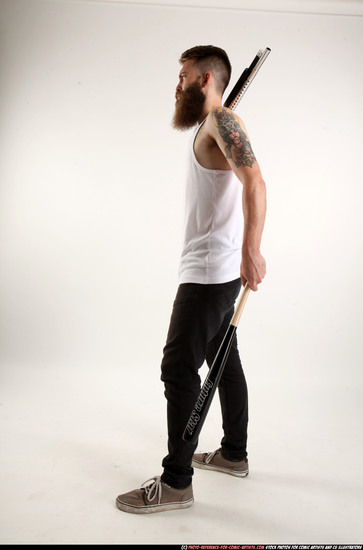 Man Adult Athletic White Standing poses Casual Fighting with shotgun