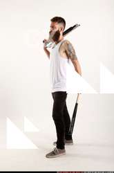 Man Adult Athletic White Standing poses Casual Fighting with shotgun