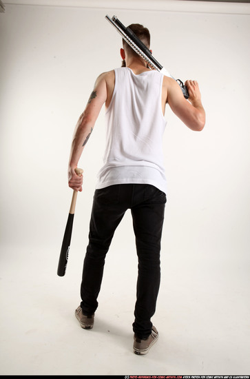 Man Adult Athletic White Standing poses Casual Fighting with shotgun