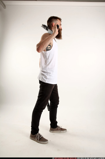 Man Adult Athletic White Standing poses Casual Fighting with shotgun