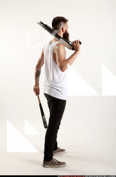 Man Adult Athletic White Standing poses Casual Fighting with shotgun