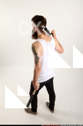 Man Adult Athletic White Standing poses Casual Fighting with shotgun
