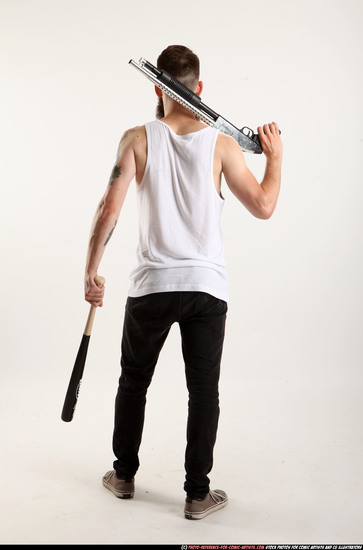 Man Adult Athletic White Standing poses Casual Fighting with shotgun