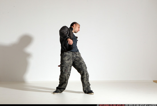 Man Adult Athletic White Fighting without gun Moving poses Casual