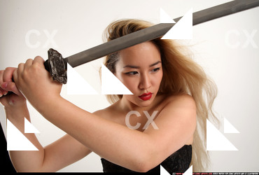 Woman Young Average Fighting with sword Standing poses Casual Asian