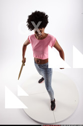Woman Adult Athletic Black Fighting with sword Standing poses Casual