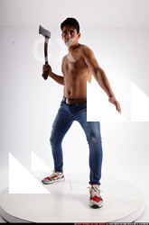 Man Young Athletic Fighting with sword Standing poses Pants Latino