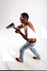 Man Adult Muscular White Fighting with sword Standing poses Pants