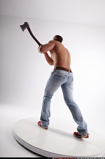 Man Adult Muscular White Fighting with sword Standing poses Pants