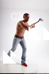 Man Adult Muscular White Fighting with sword Standing poses Pants