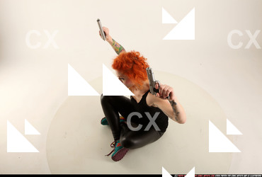 Woman Adult Athletic White Fighting with gun Sitting poses Casual