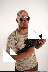 Man Adult Athletic Black Fighting with submachine gun Standing poses Army