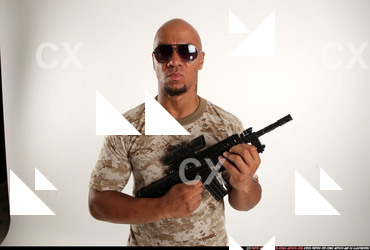 Man Adult Athletic Black Fighting with submachine gun Standing poses Army