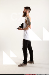 Man Adult Athletic White Fighting with submachine gun Standing poses Casual