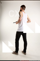 Man Adult Athletic White Fighting with submachine gun Standing poses Casual