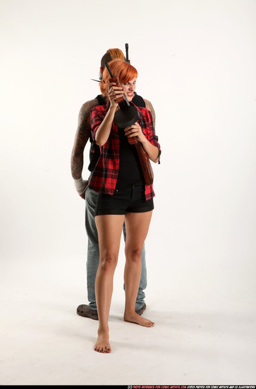 Man & Woman Adult Athletic White Fighting with submachine gun Standing poses Casual