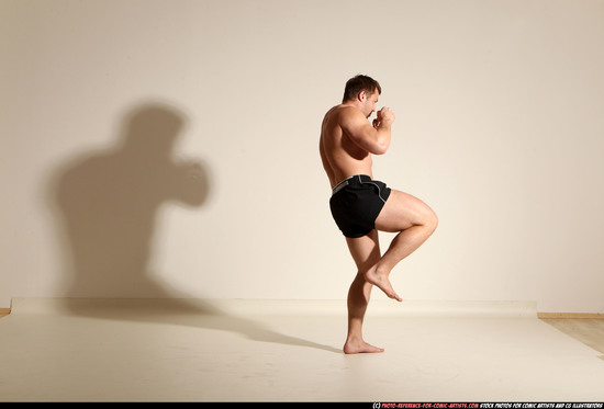 Man Adult Muscular White Kick fight Moving poses Underwear