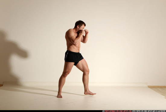Man Adult Muscular White Kick fight Moving poses Underwear