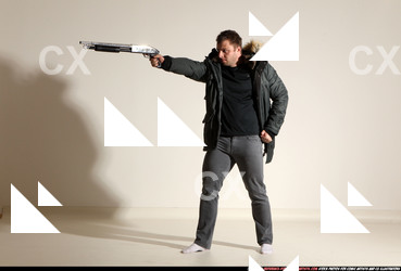Man Adult Muscular White Fighting with gun Standing poses Casual