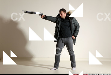 Man Adult Muscular White Fighting with gun Standing poses Casual