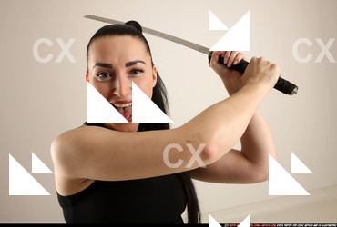 Woman Adult Athletic White Fighting with sword Standing poses Casual