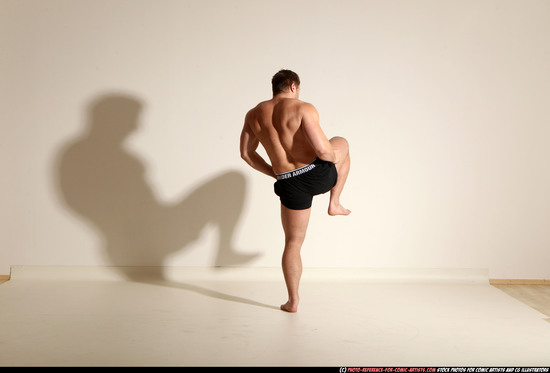 Man Adult Muscular White Fighting without gun Moving poses Underwear