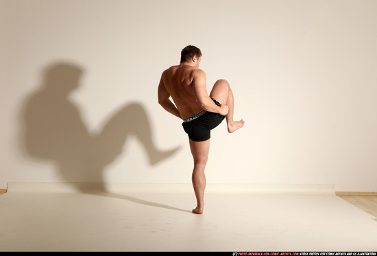 Man Adult Muscular White Fighting without gun Moving poses Underwear