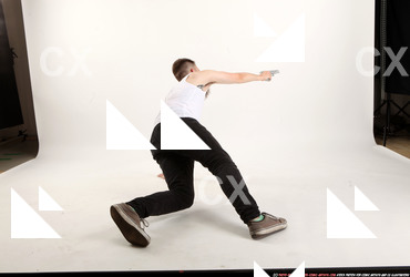 Man Adult Athletic White Fighting with gun Laying poses Casual