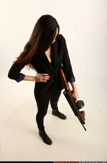 Woman Adult Athletic White Fighting with submachine gun Standing poses Casual