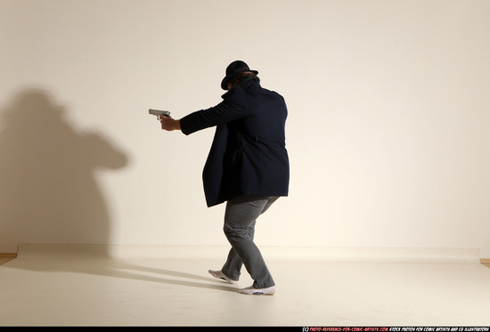 Man Adult Athletic White Fighting with gun Moving poses Coat