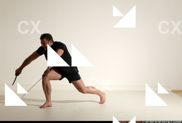 Man Adult Muscular White Fighting with sword Moving poses Sportswear