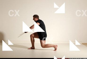 Man Adult Muscular White Fighting with sword Moving poses Sportswear