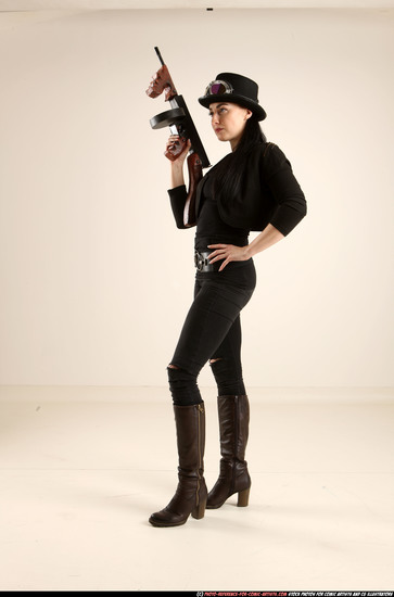 Woman Adult Athletic White Fighting with submachine gun Standing poses Casual
