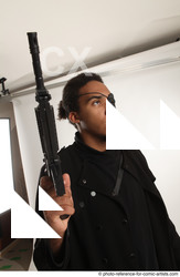 Man Adult Average Black Fighting with gun Standing poses Coat