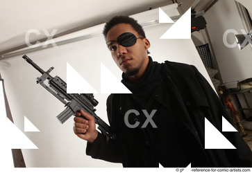 Man Adult Average Black Fighting with gun Standing poses Coat