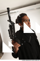 Man Adult Average Black Fighting with gun Standing poses Coat