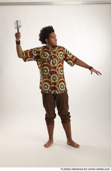 Man Adult Average Black Fighting with hammer Moving poses Coat