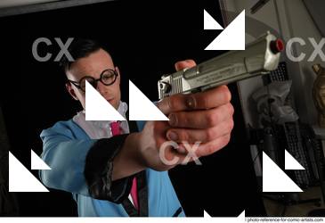 Man Adult Muscular White Fighting with gun Standing poses Business