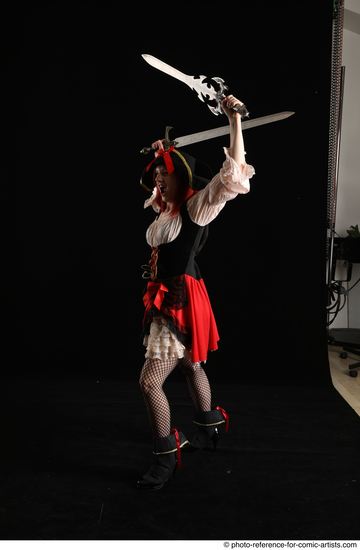 Woman Adult Average White Fighting with sword Moving poses Casual
