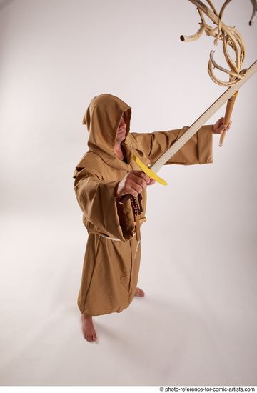 Man Adult Chubby White Fighting with spear Standing poses Coat