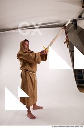 Man Adult Chubby White Fighting with sword Standing poses Coat