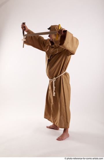 Man Adult Chubby White Fighting with sword Standing poses Coat